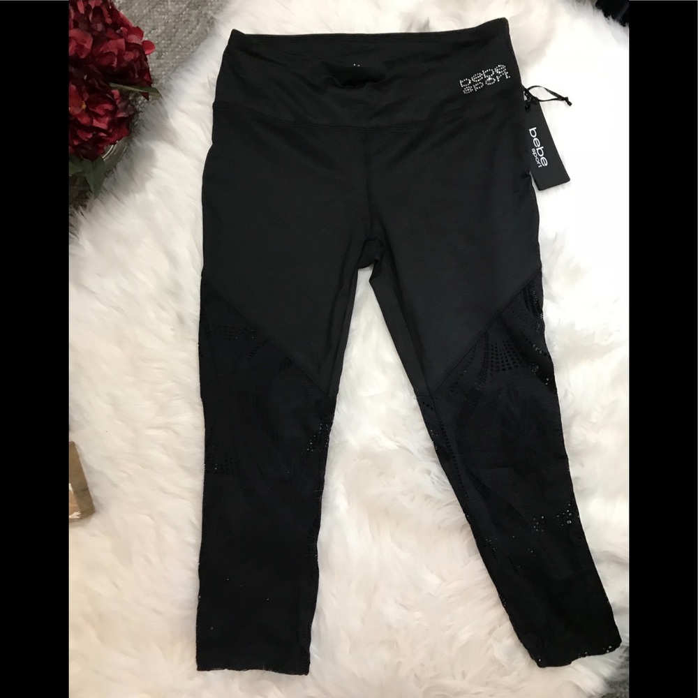 Bebe Cropped Lace Panel Leggings